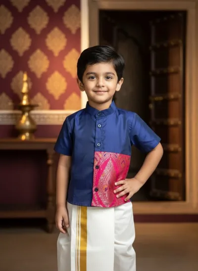 Navy Pink Kurta Shirt & Vesti Set